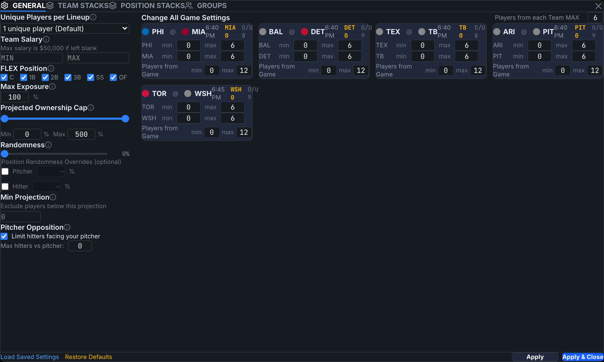 The Advanced Options modal on the GENERAL tab