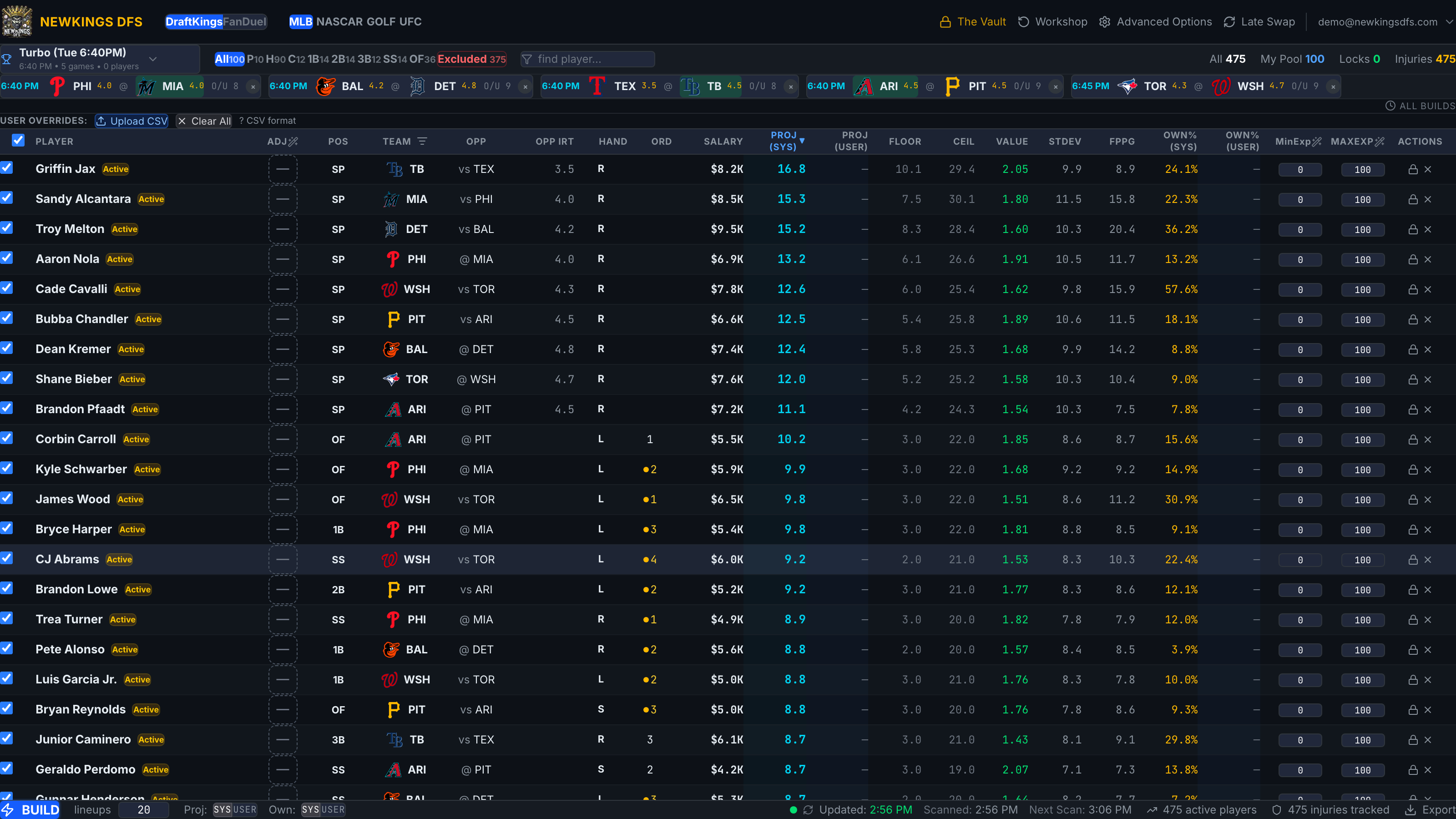 The full optimizer screen with the three zones visible