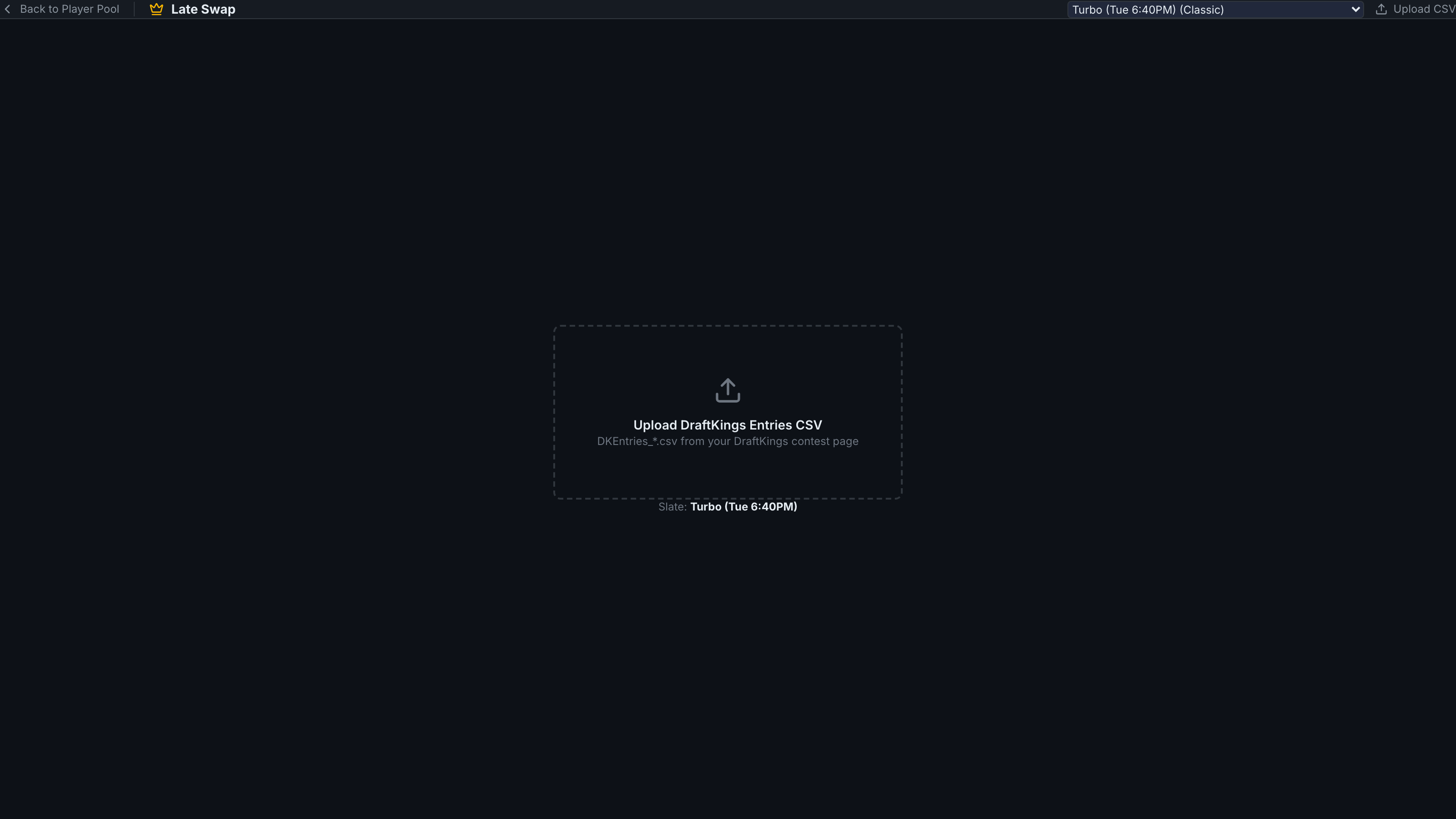 The Late Swap view in its upload state