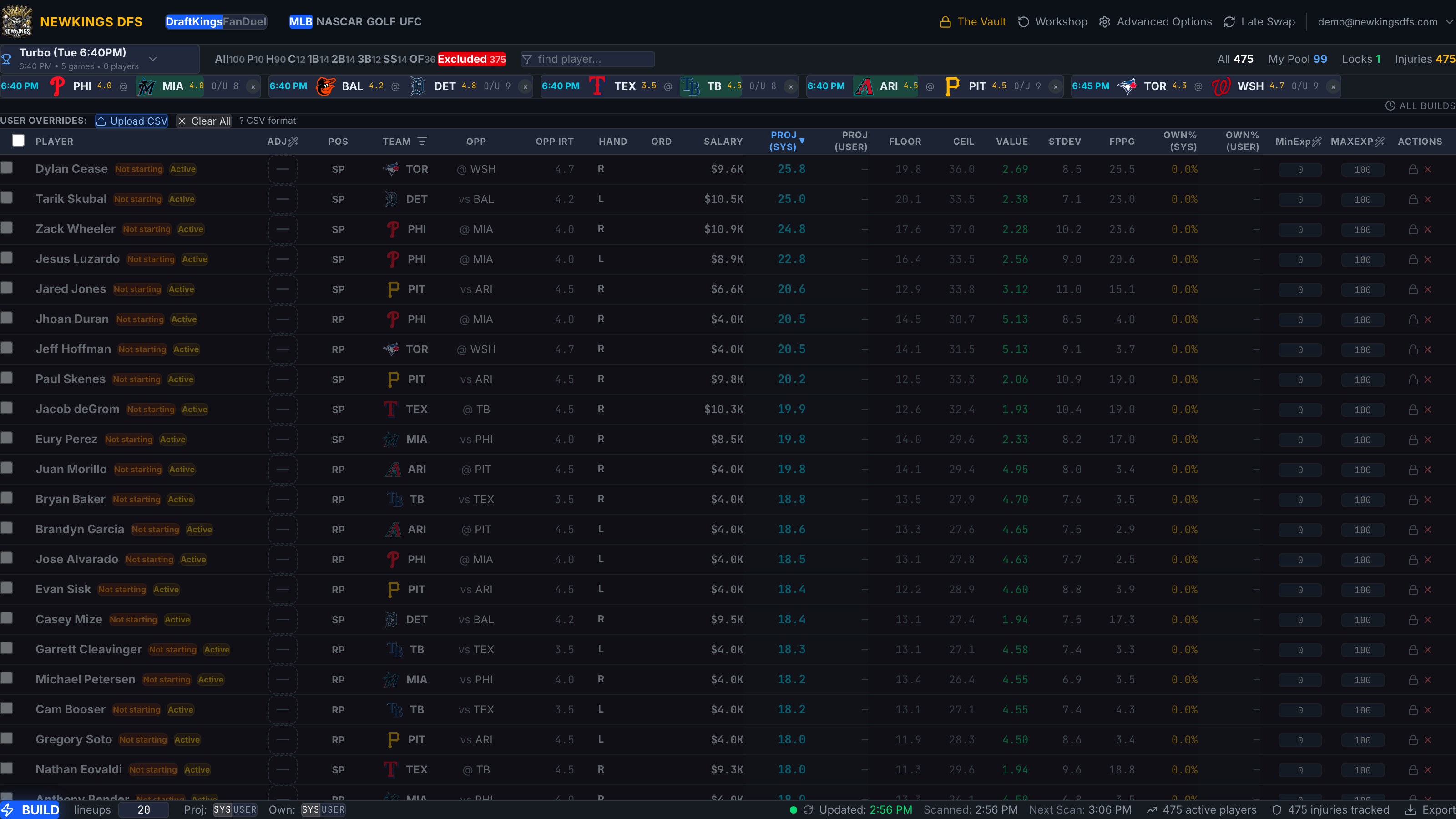 The Excluded view listing excluded players with reason badges