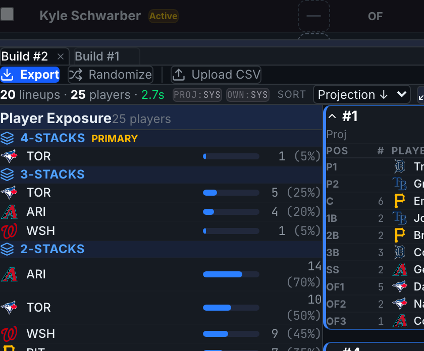 The exposure panel showing player and stack exposures