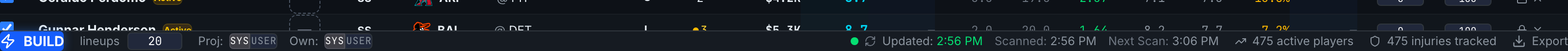 The build bar with the BUILD button and lineup count